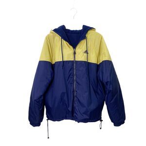 Adidas‎ Reversible Jacket Coat Size Large Navy Blue And Yellow 90s Fleece/Nylon
